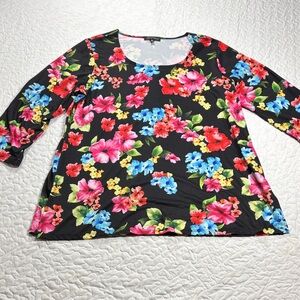 Slinky Brand Black Floral Blouse size 1x